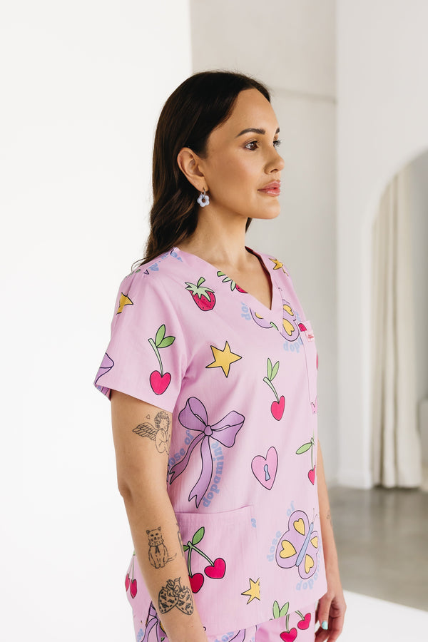 Pretty In Pink Scrub Top